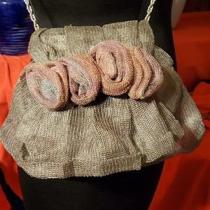 Unique Ruffled Mesh Purse with Roses - HP!
